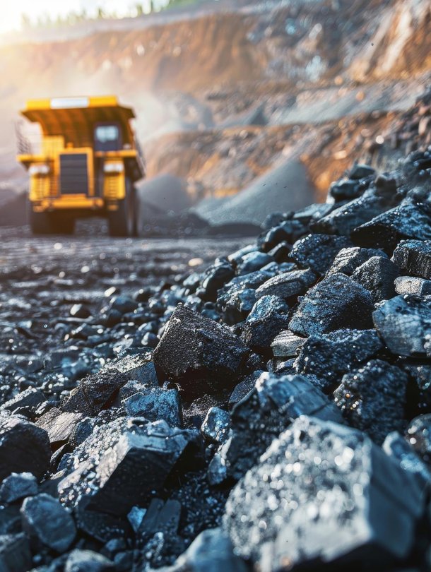 a large-bed truck drives in a mine